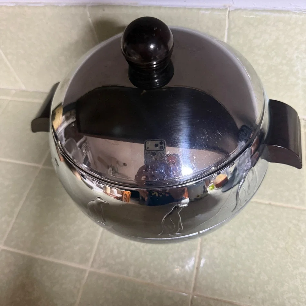 Vintage West Bend Penguin Hot & Cold Server Aluminum Ice Bucket Bakelite Handles